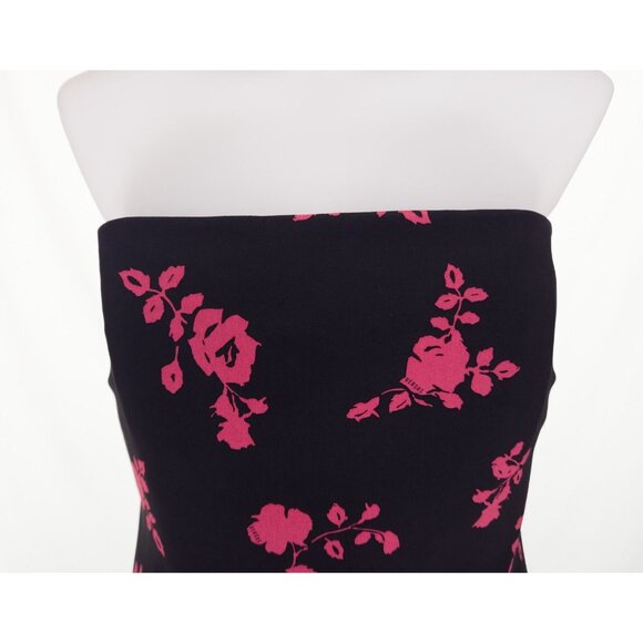 Versus Versace Strapless Floral-print Silk-crepe Mini Dress 46 US 10 Black Pink - Picture 3 of 15